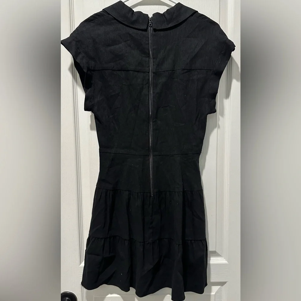 Alice + Olivia Sleeveless Mila Linen Twist Front Black Mini Dress ZB5